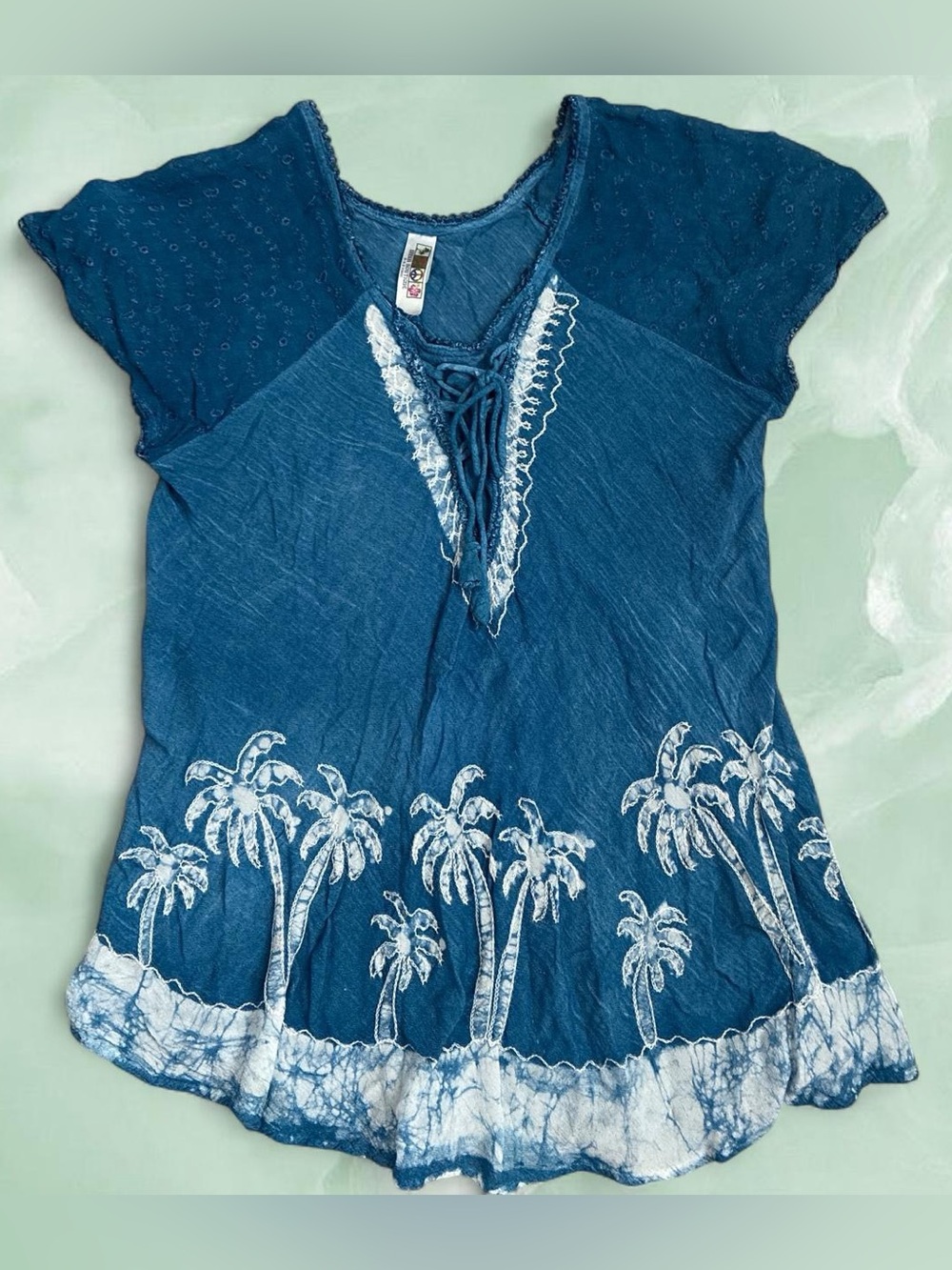 India Boutique Teal Blue Embroidered Boho Top